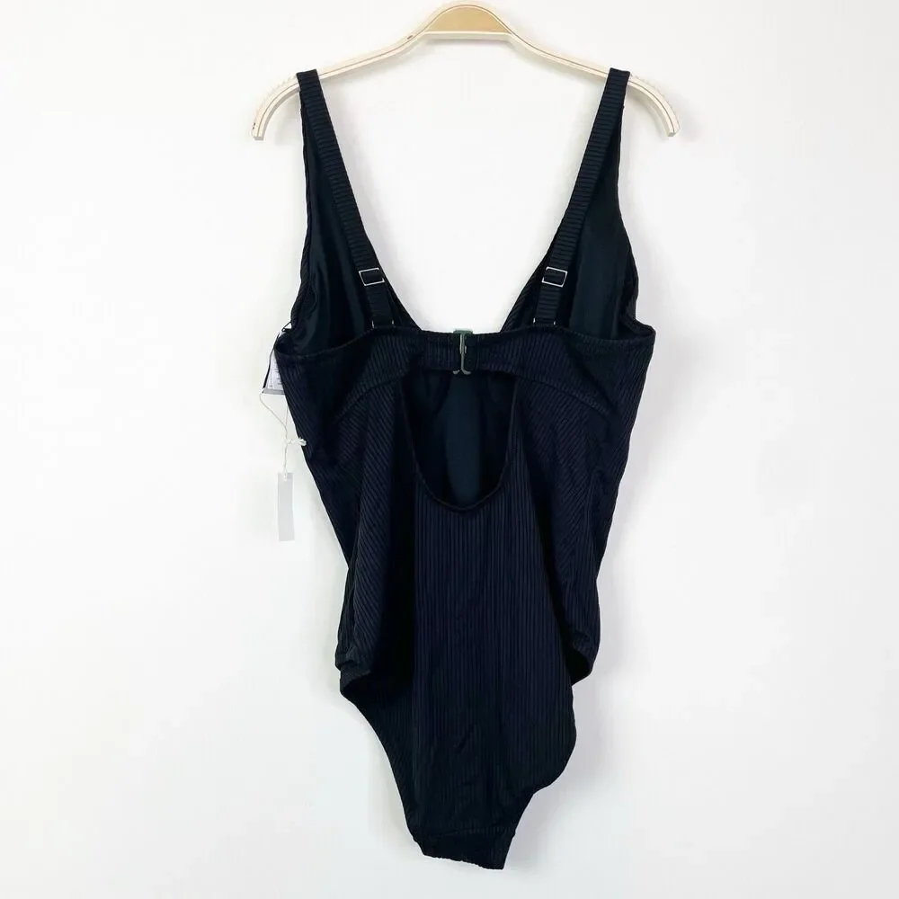 Madewell Plus Ribbed‎ Underwire Open-Back One-Piece Swimsuit 2X True Black NJ970